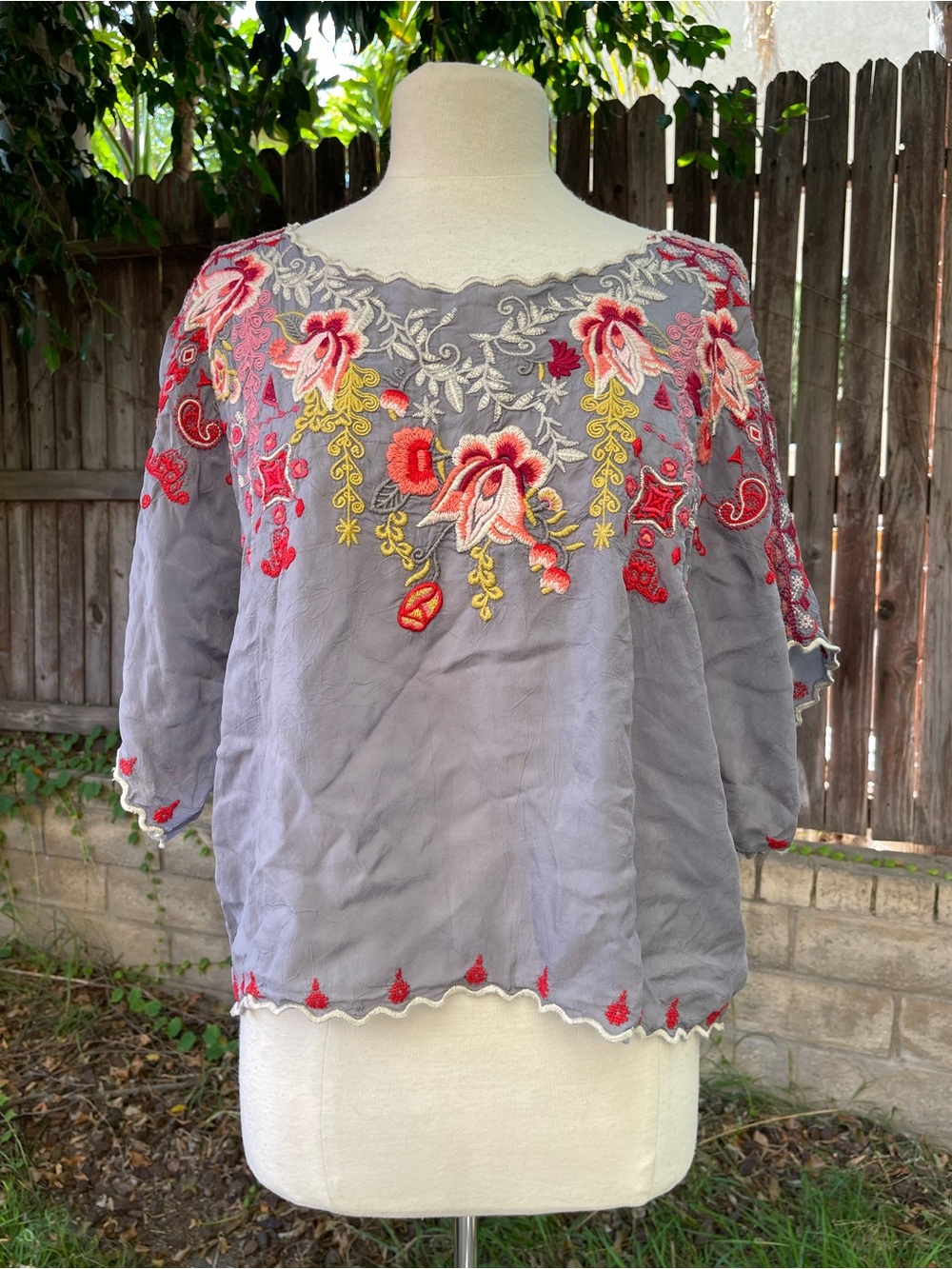 Johnny Was floral flowy gauzy blouse boho bohemian festival romantic feminine S